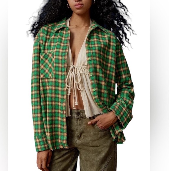 BDG Tops - BDG Urban‎ Outfitters Brixton Frayed Hemline Plaid Flannel Shirt SP Grunge New